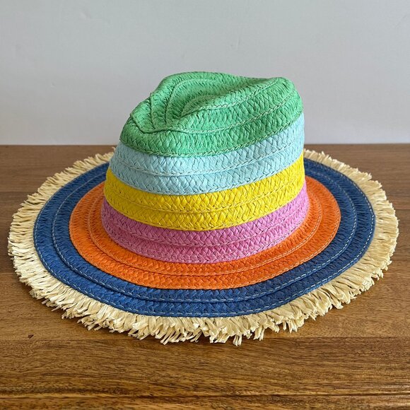 Boden Packable Sea Stripe Staw Fringe Multi-Color Stripe Sun Summer Hat M/L - Picture 2 of 13